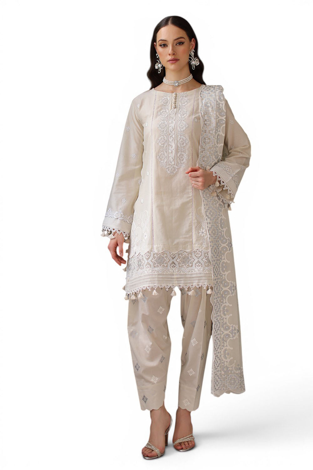 Gul Ahmed - 3 Piece Embroidered Lawn Suit with Chiffon Dupatta