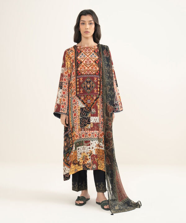 3 Piece - Printed Silk Suit