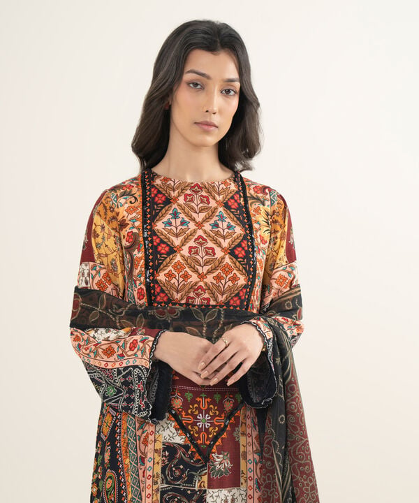 3 Piece - Printed Silk Suit