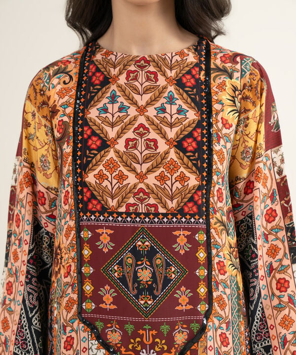 3 Piece - Printed Silk Suit