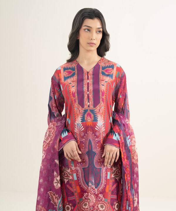 3 Piece - Printed Silk Suit