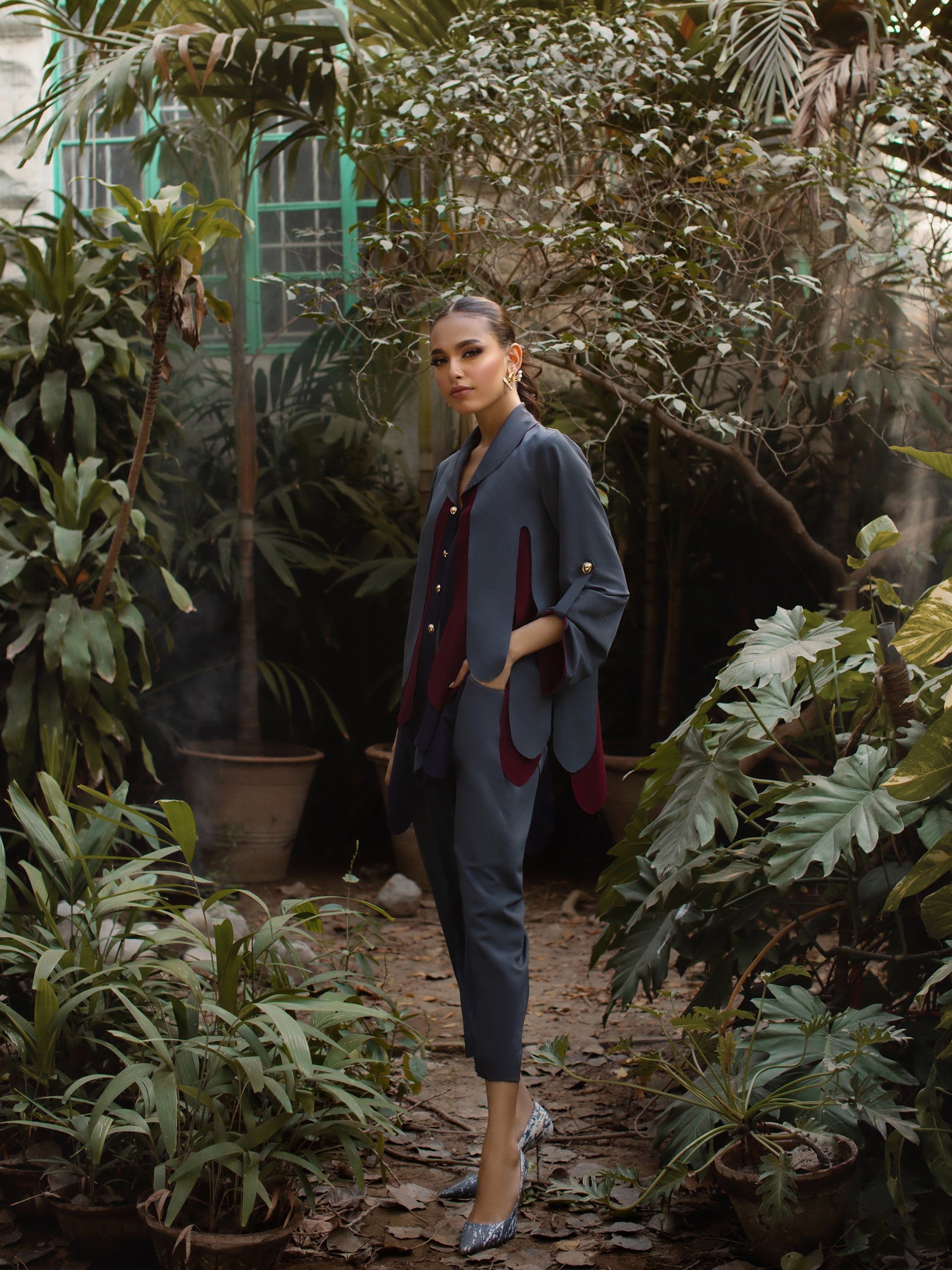 Amelia - Grey, Maroon & Navy