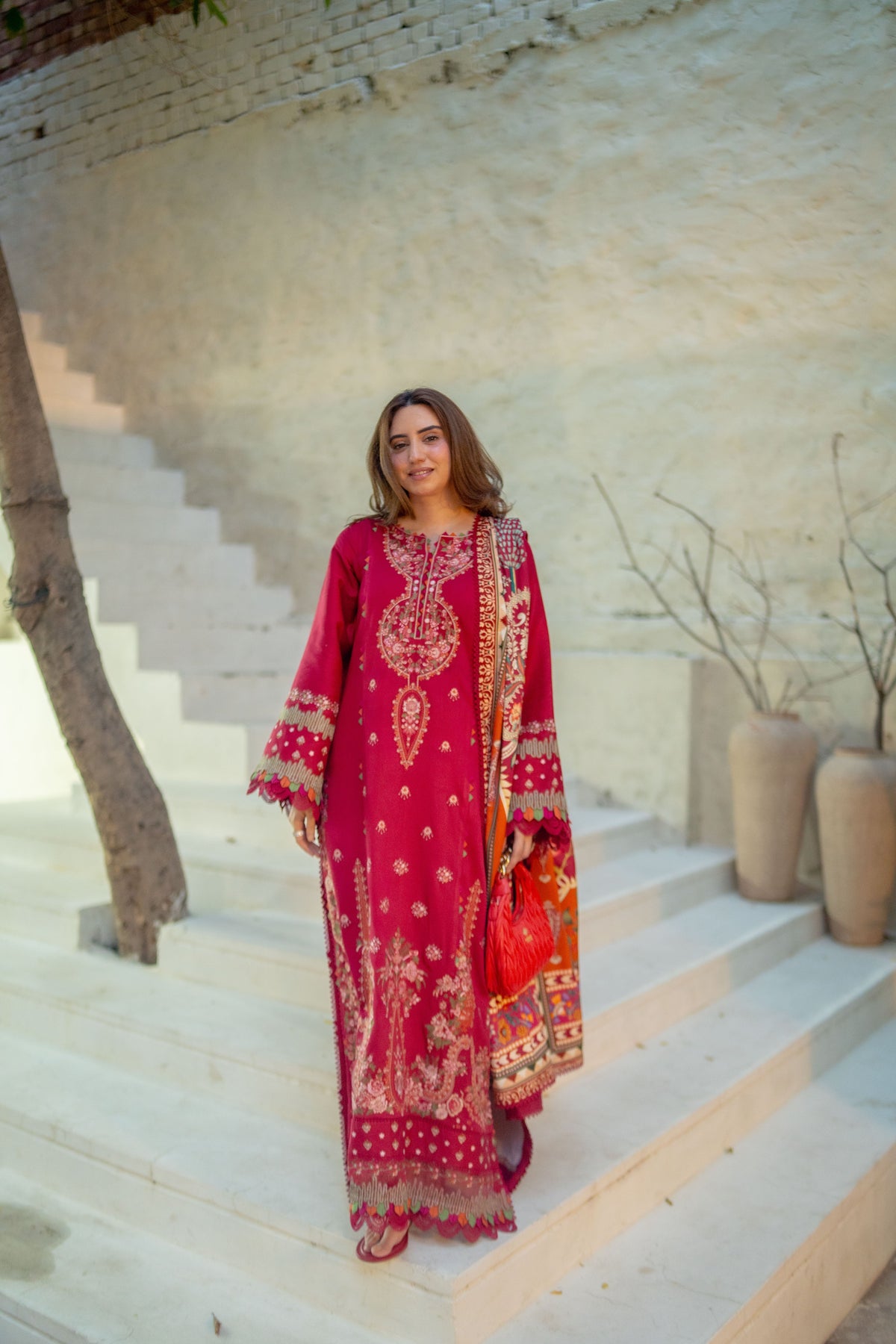 Aneelas Luxury Twill Emb 3pc Print Shawl [WLUX-26-19] [Est. Dispatch Time 2.5 Month]