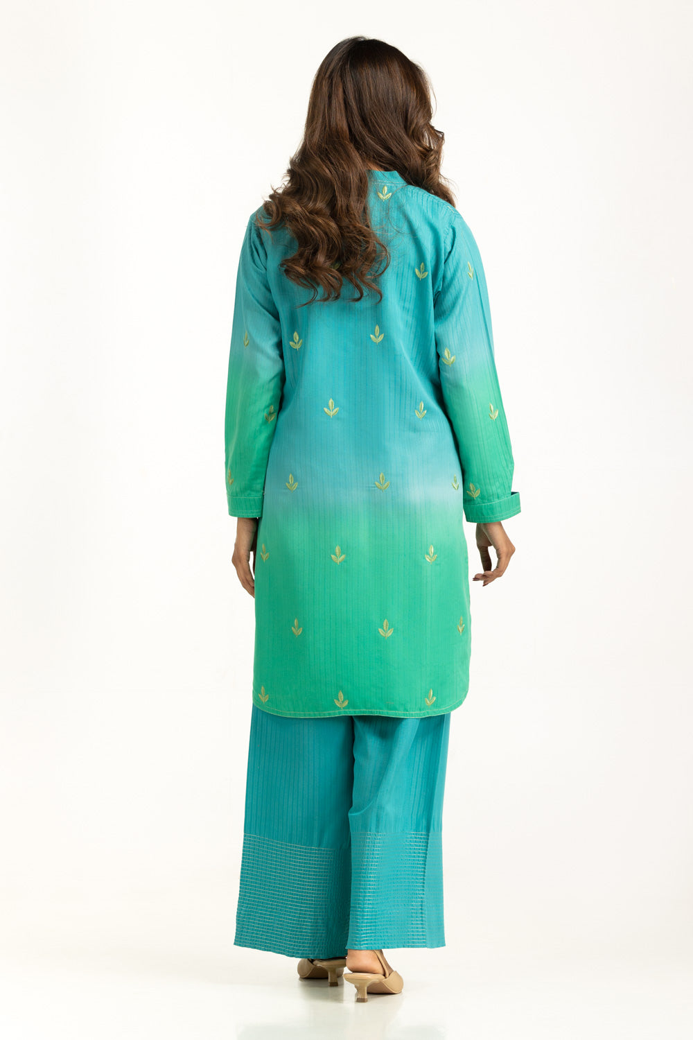 Textured Dobby Printed With Embroidered Co-Ord Set