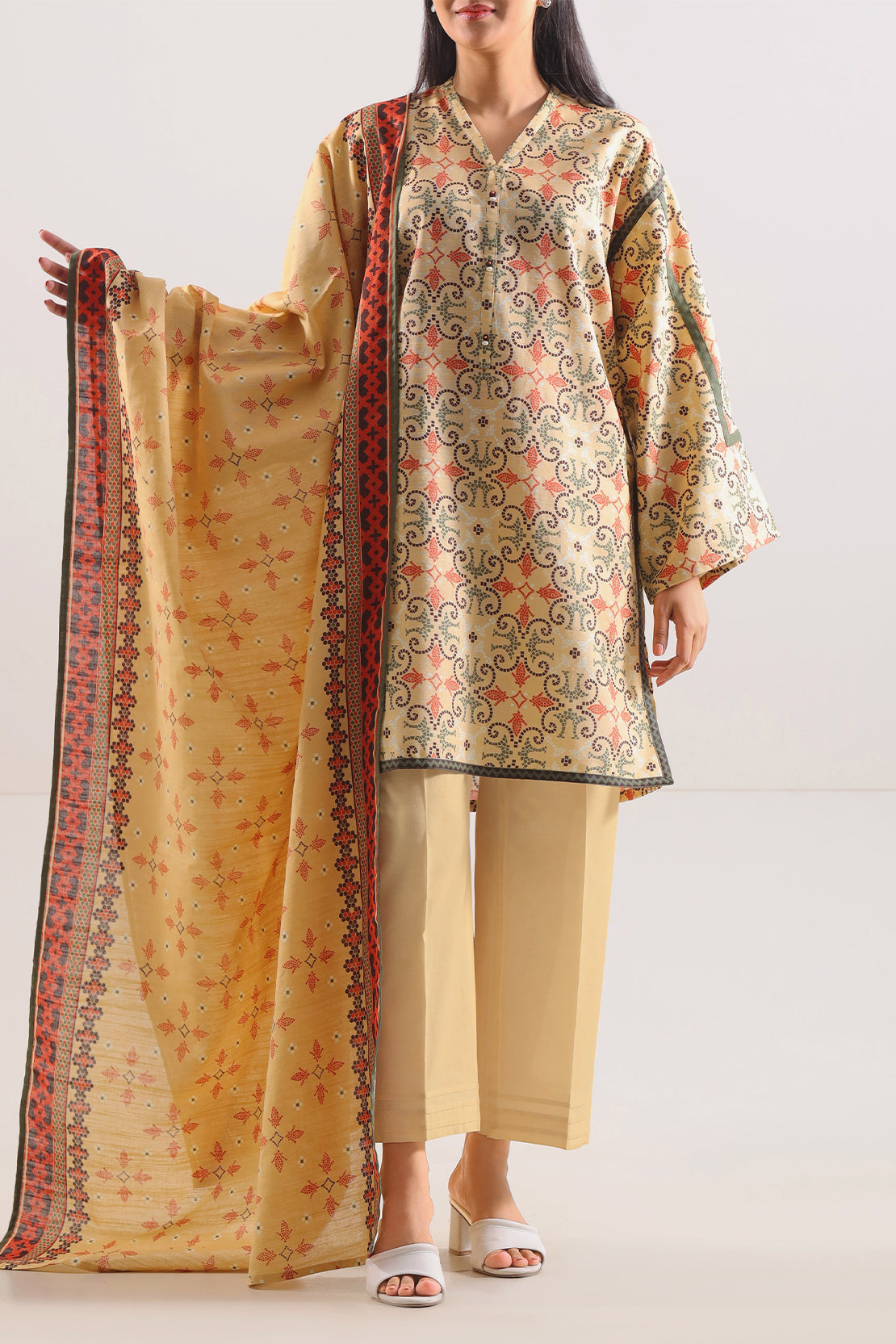 Unstitched Printed Cotton Khaddar 3 Piece114111