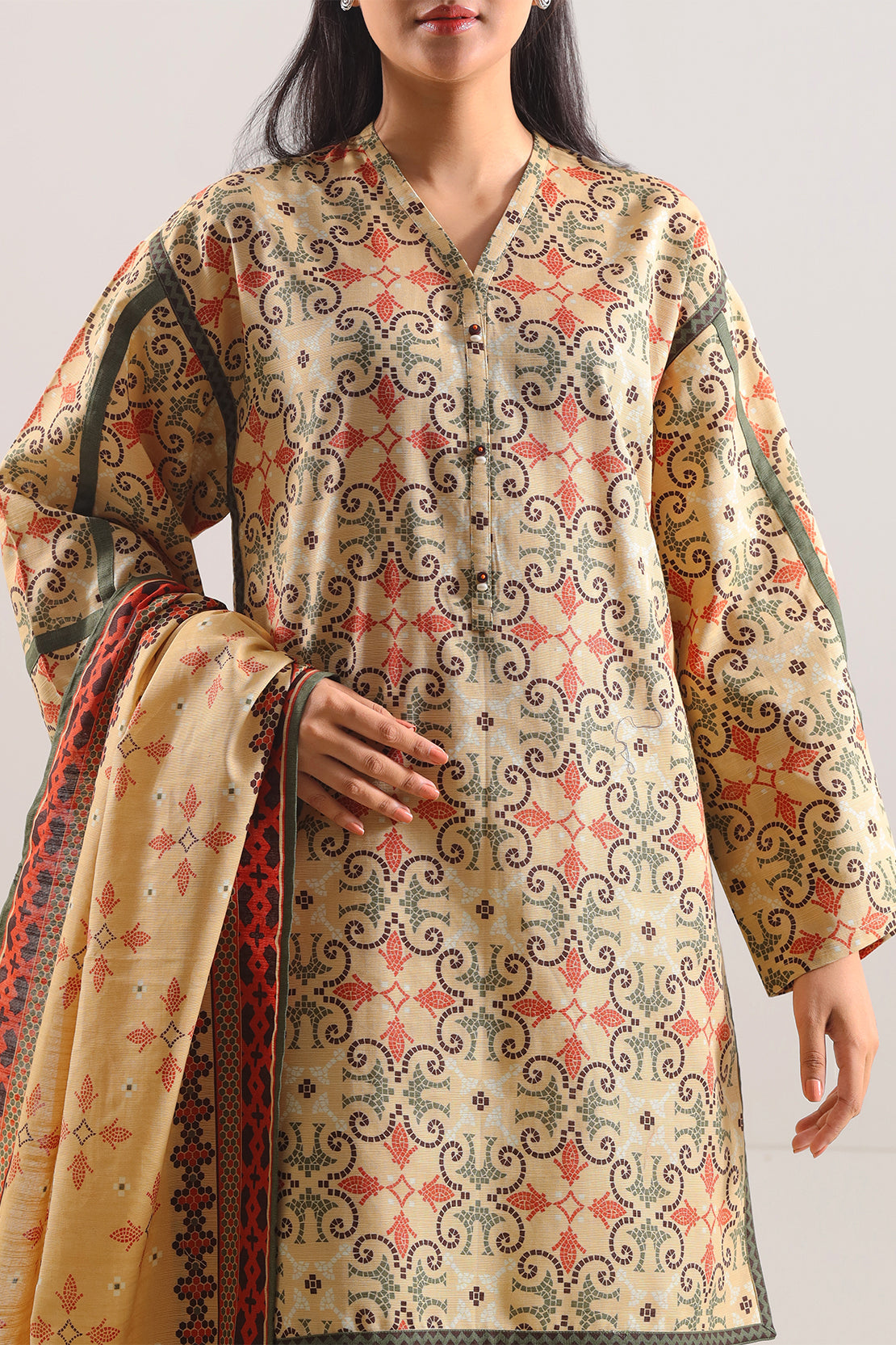 Unstitched Printed Cotton Khaddar 3 Piece114111