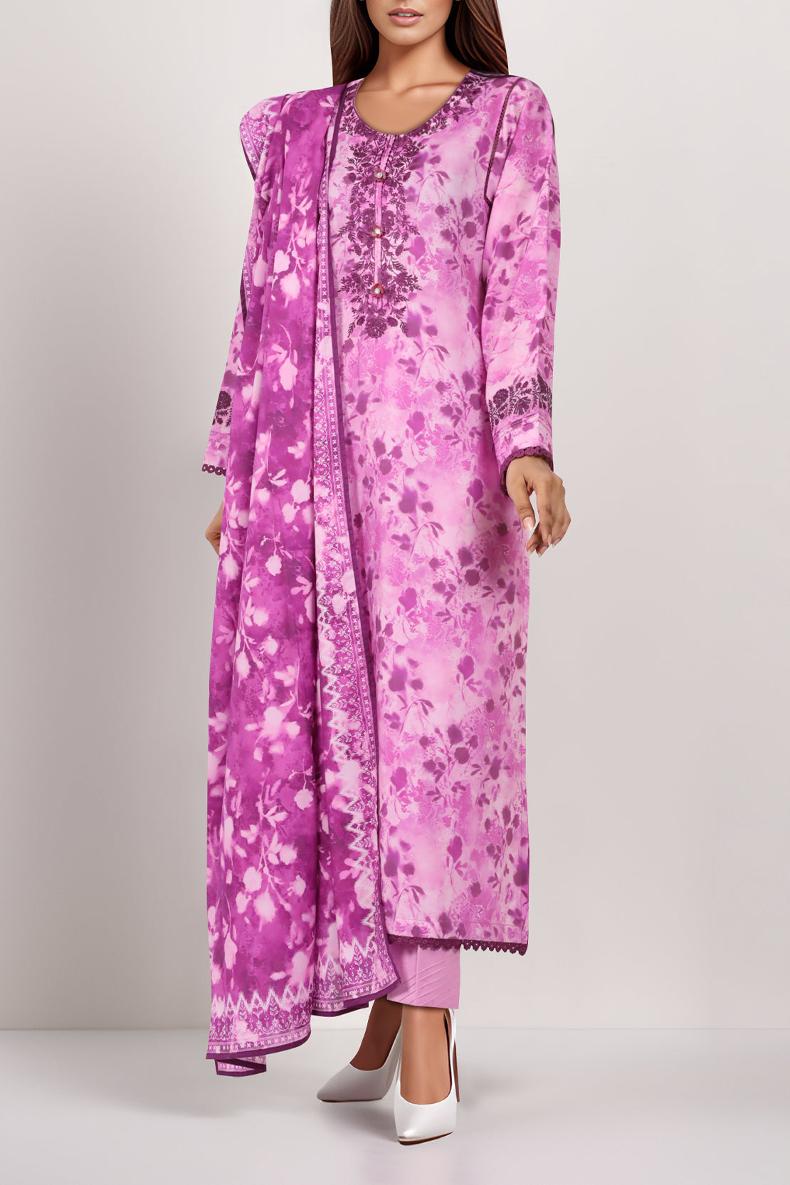Unstitched Embroidered Cotton Filament 3 Piece With Chiffon Dupatta59061