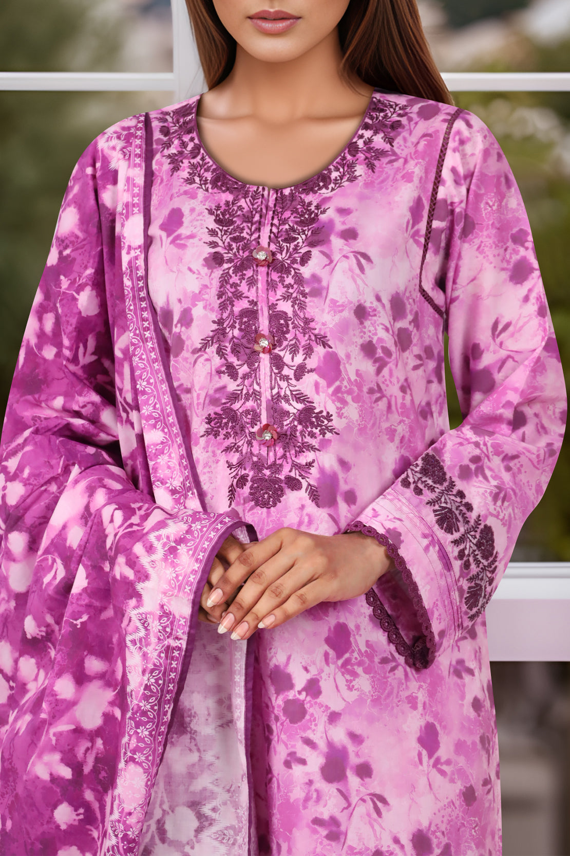 Unstitched Embroidered Cotton Filament 3 Piece With Chiffon Dupatta59061