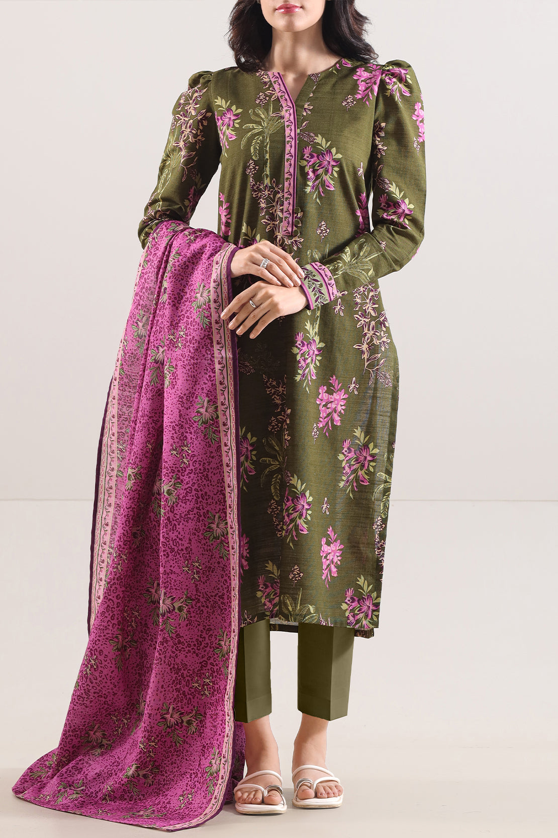 Unstitched Printed Cotton Khaddar 3 Piece114077