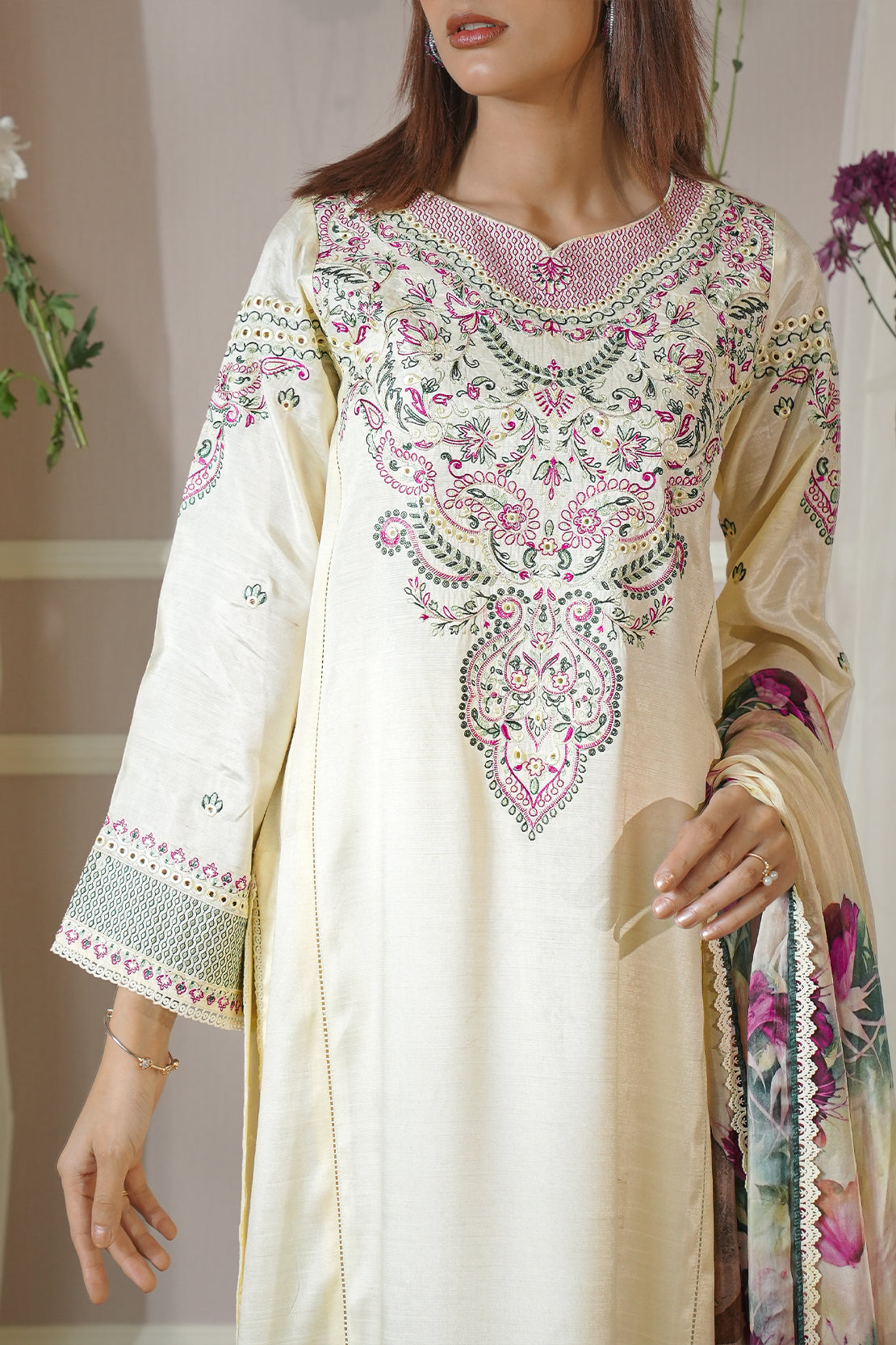Unstitched Raw Silk Embroidered 2 Piece (Shirt/Dupatta)59049