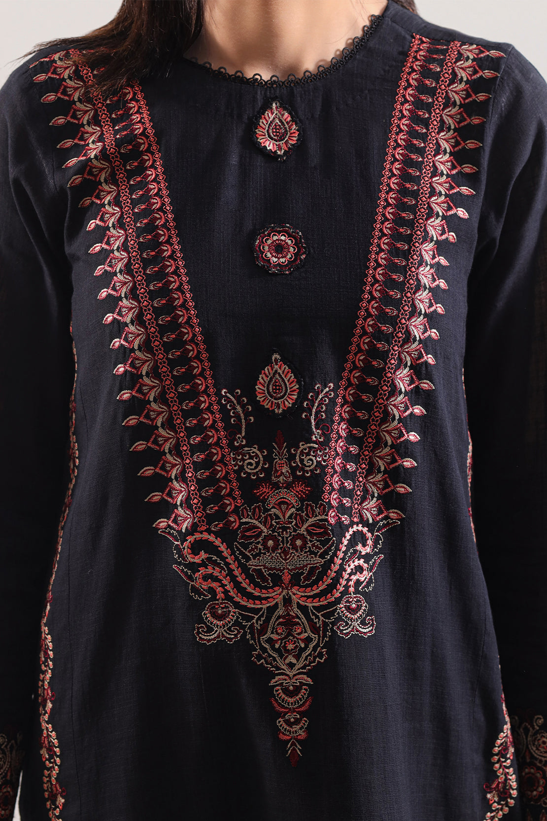 Unstitched Solid Embroidered Cotton Khaddar 3 Piece120612