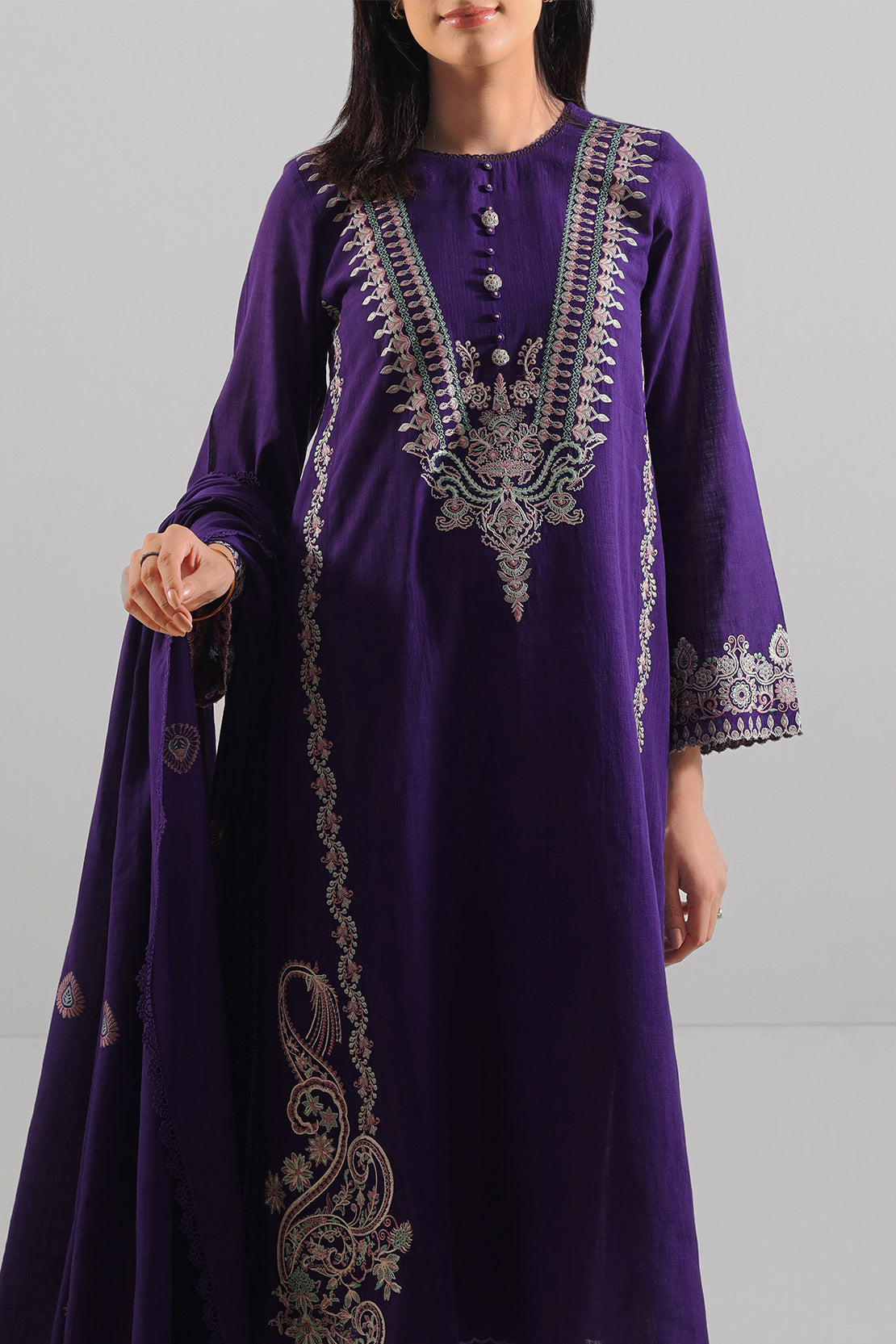 Unstitched Solid Embroidered Warm Khaddar 3 Piece120613