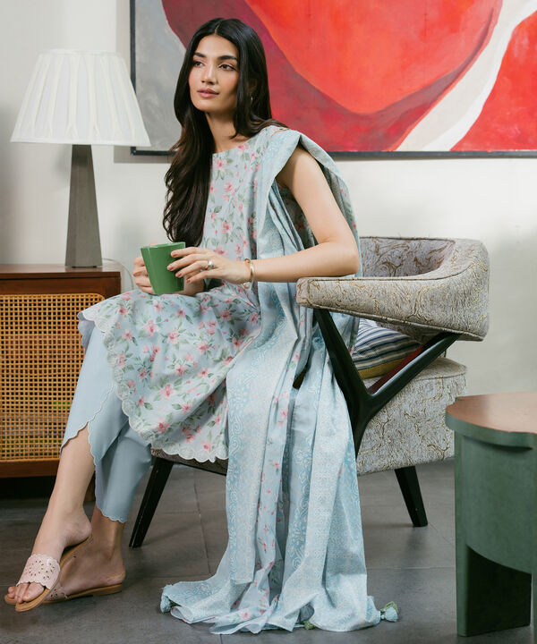 3 Piece - Printed Zari Lawn Suit