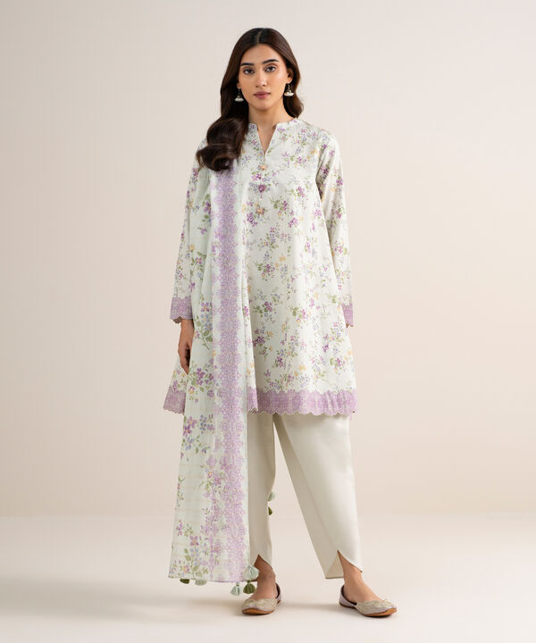 3 Piece - Printed Zari Lawn Suit