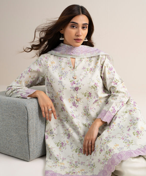 3 Piece - Printed Zari Lawn Suit