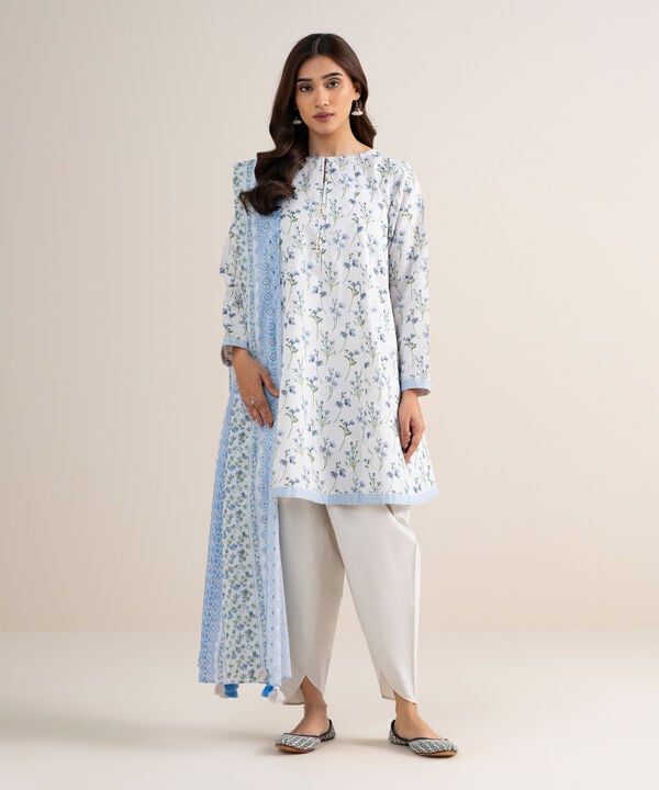 3 Piece - Printed Zari Lawn Suit