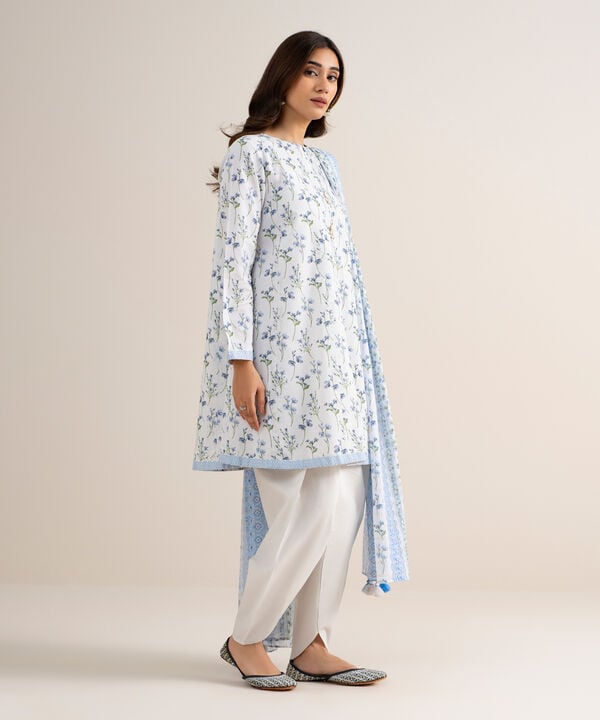 3 Piece - Printed Zari Lawn Suit