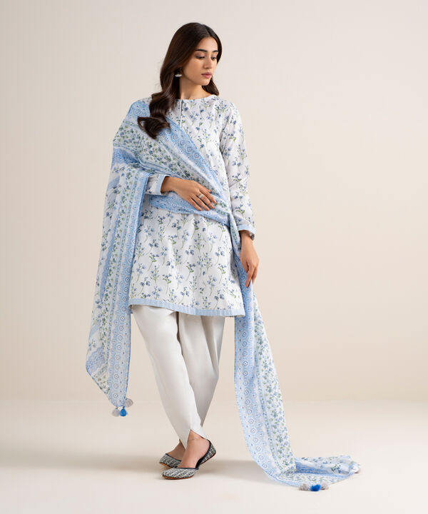 3 Piece - Printed Zari Lawn Suit