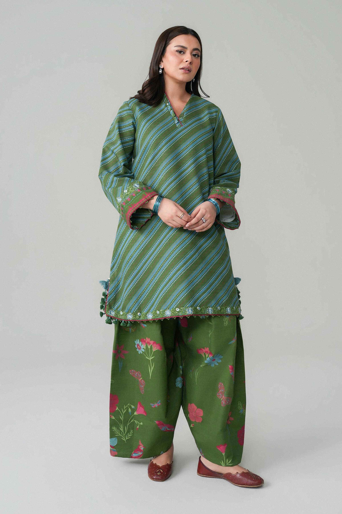 2 Piece - Printed Embroidered Suit - U2STE-NISHA26WV1-46