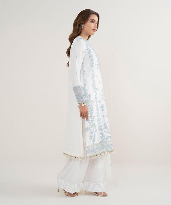 3 Piece - Embroidered Raw Silk Suit