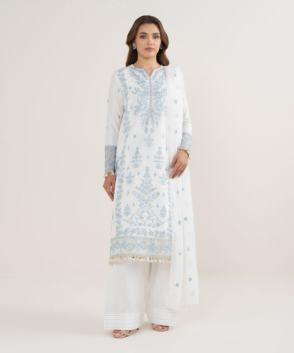 3 Piece - Embroidered Raw Silk Suit