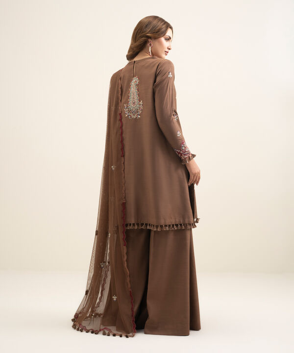 3 Piece - Embroidered Raw Silk Suit