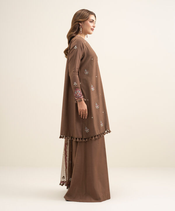 3 Piece - Embroidered Raw Silk Suit