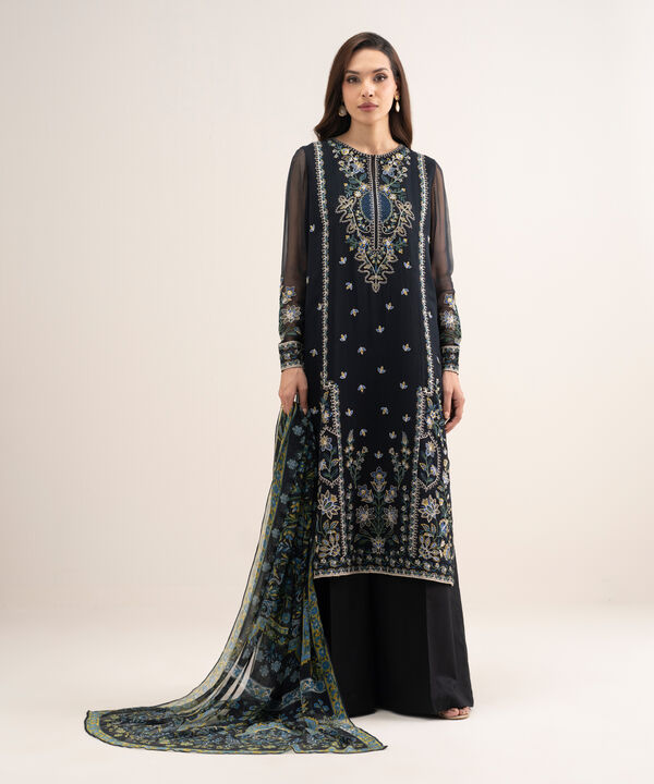 3 Piece - Embroidered Chiffon Suit