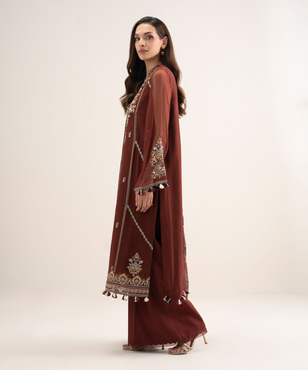 3 Piece - Embroidered Chiffon Suit