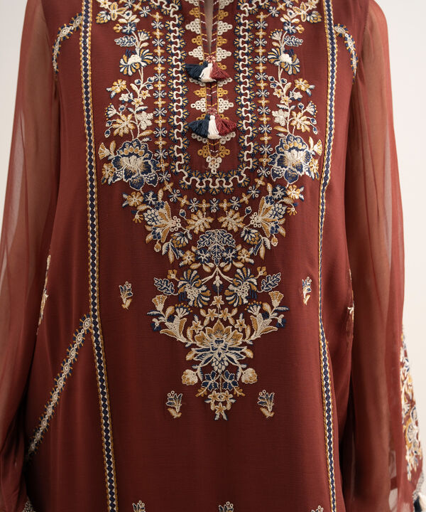 3 Piece - Embroidered Chiffon Suit