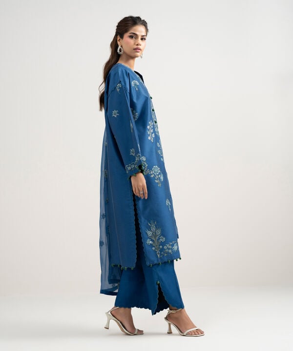 3 Piece - Embroidered Cotton Net Suit
