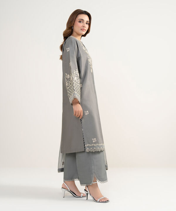 3 Piece - Embroidered Cotton Net Suit