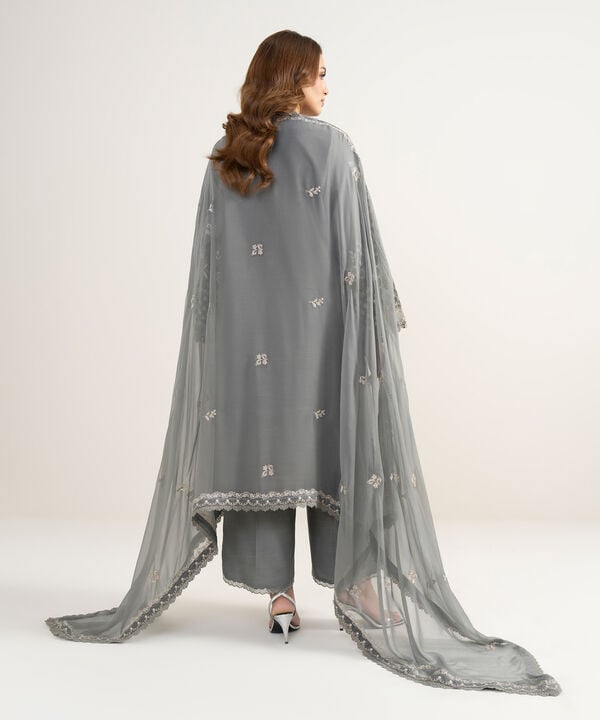 3 Piece - Embroidered Cotton Net Suit