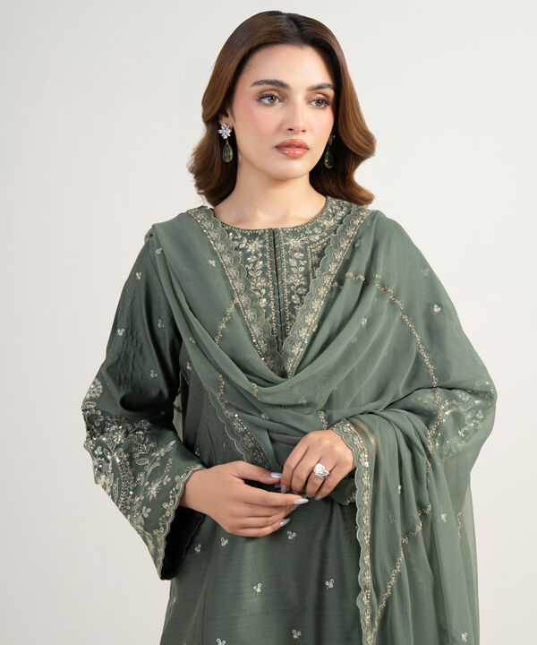 3 Piece - Embroidered Cotton Net Suit