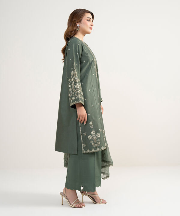 3 Piece - Embroidered Cotton Net Suit