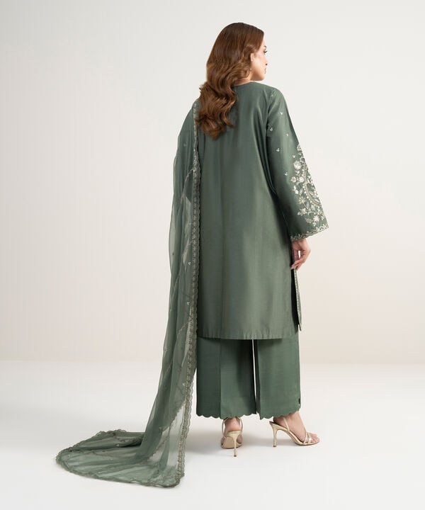 3 Piece - Embroidered Cotton Net Suit