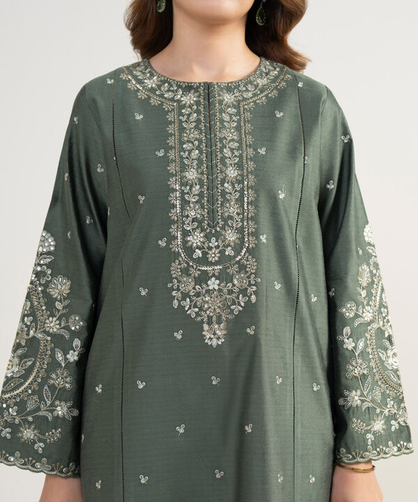 3 Piece - Embroidered Cotton Net Suit