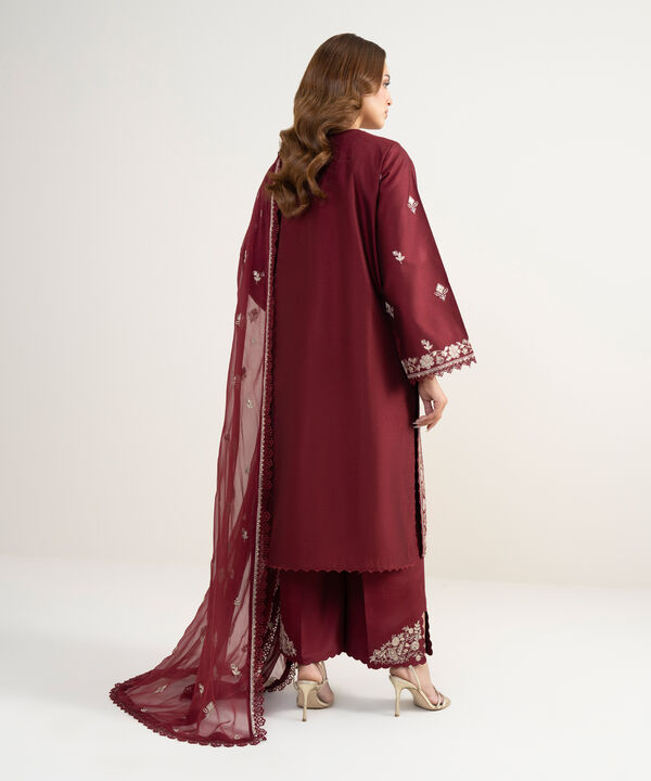 3 Piece - Embroidered Cotton Net Suit