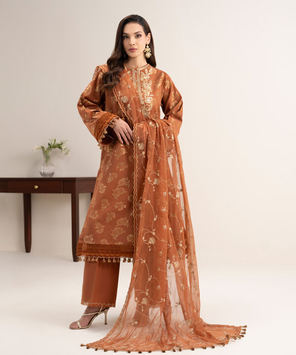 3 Piece - Embroidered Jacquard Suit