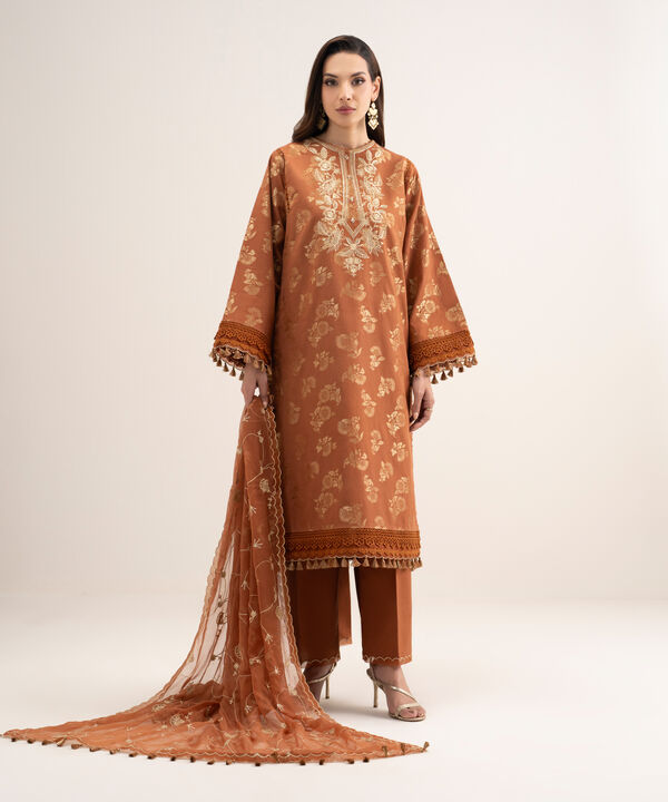 3 Piece - Embroidered Jacquard Suit