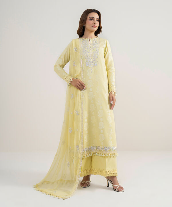 3 Piece - Embroidered Jacquard Suit