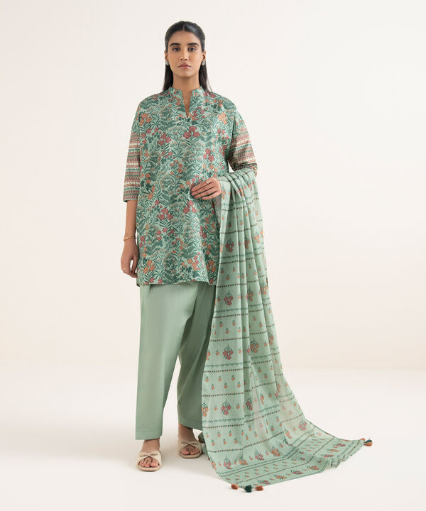 3 Piece - Printed Cotton Suit