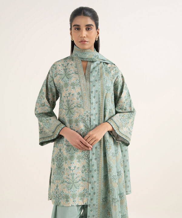 3 Piece - Printed Cotton Suit