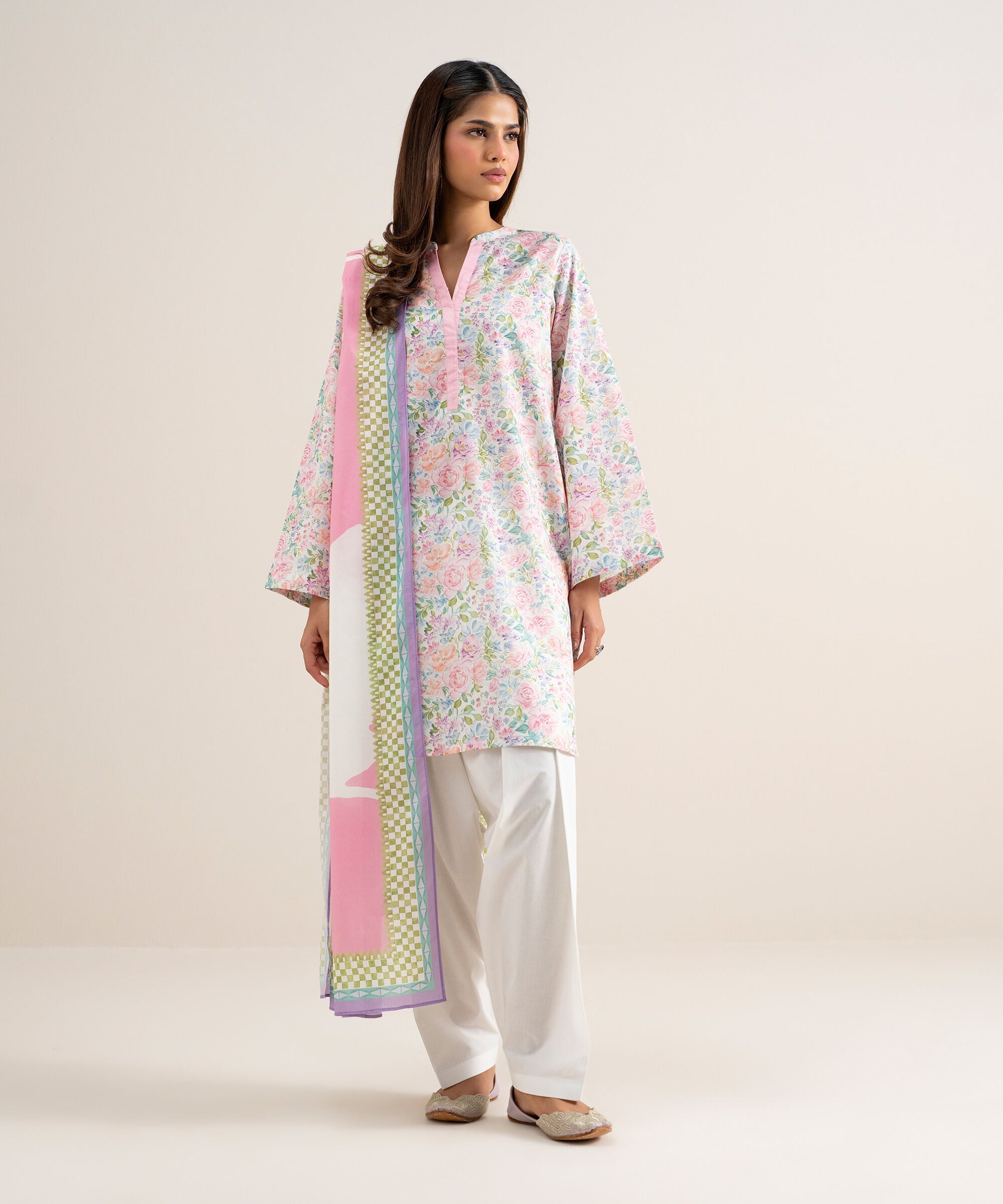 Women's Unstitched Lawn Printed Multi 3 Piece Suit