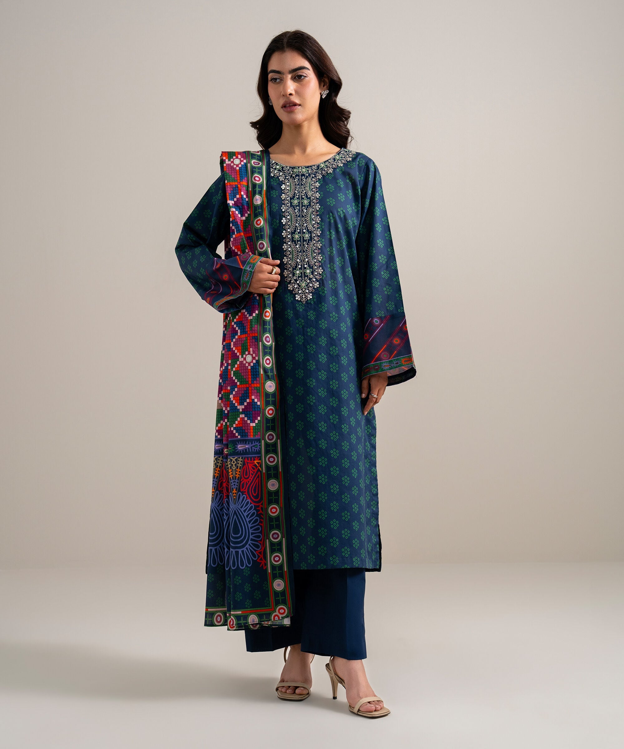 Women's Unstitched Lawn Embroidered Red 3 Piece Suit