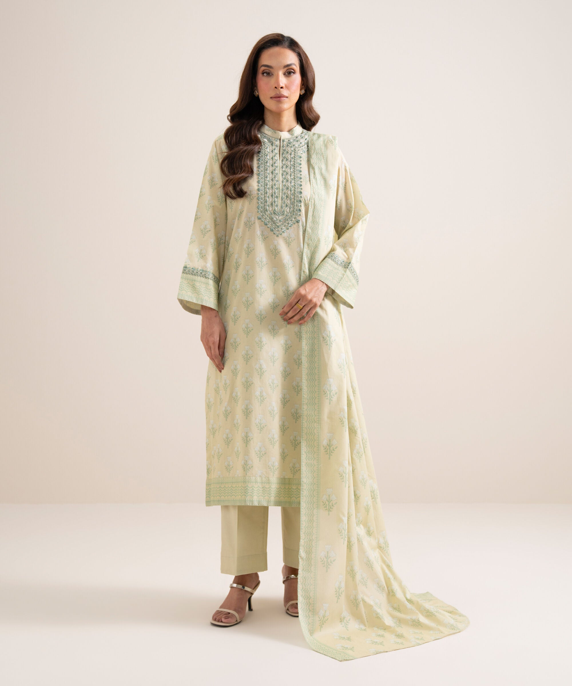 Women's Unstitched Lawn Embroidered Light Purple 3 Piece Suit
