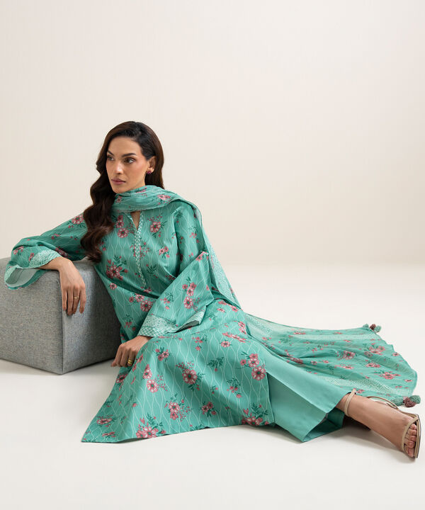 3 Piece - Printed Cotton Suit