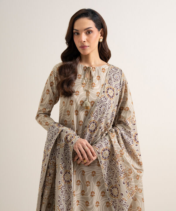 3 Piece - Printed Cotton Suit