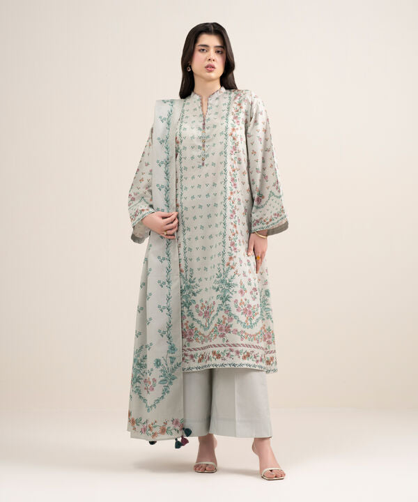 3 Piece - Printed Zari Lawn Suit