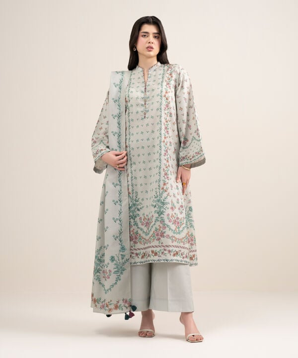 3 Piece - Printed Zari Lawn Suit